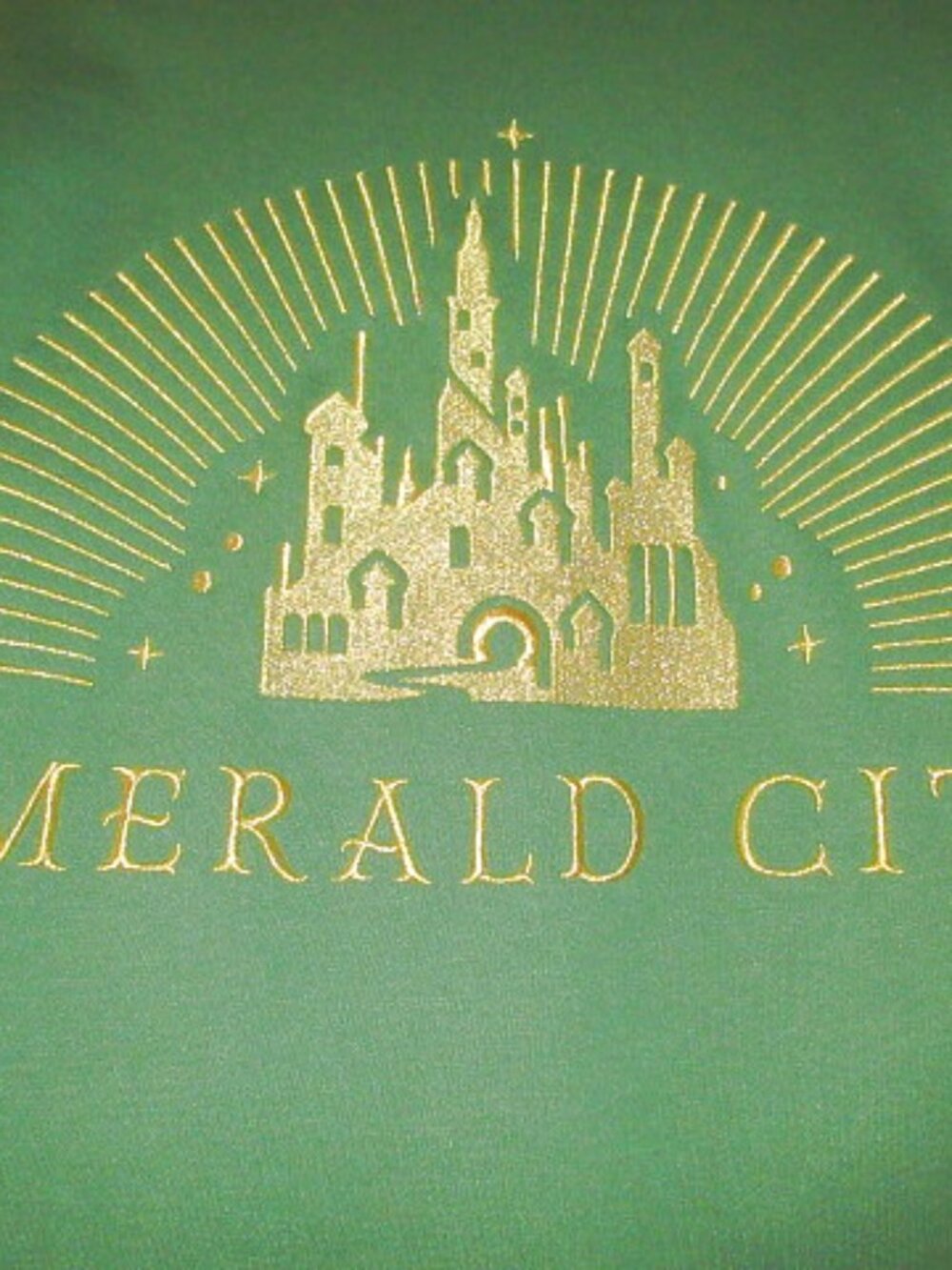 Wicked Emerald City Bomber Jacket Size M Glitter Embroidered Oversized Varsity - Picture 2 of 11